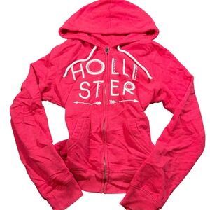 Sleazy 2016 Hollister Pink Full Zip Hoodie Embroidered Logo Fleece Womens Large